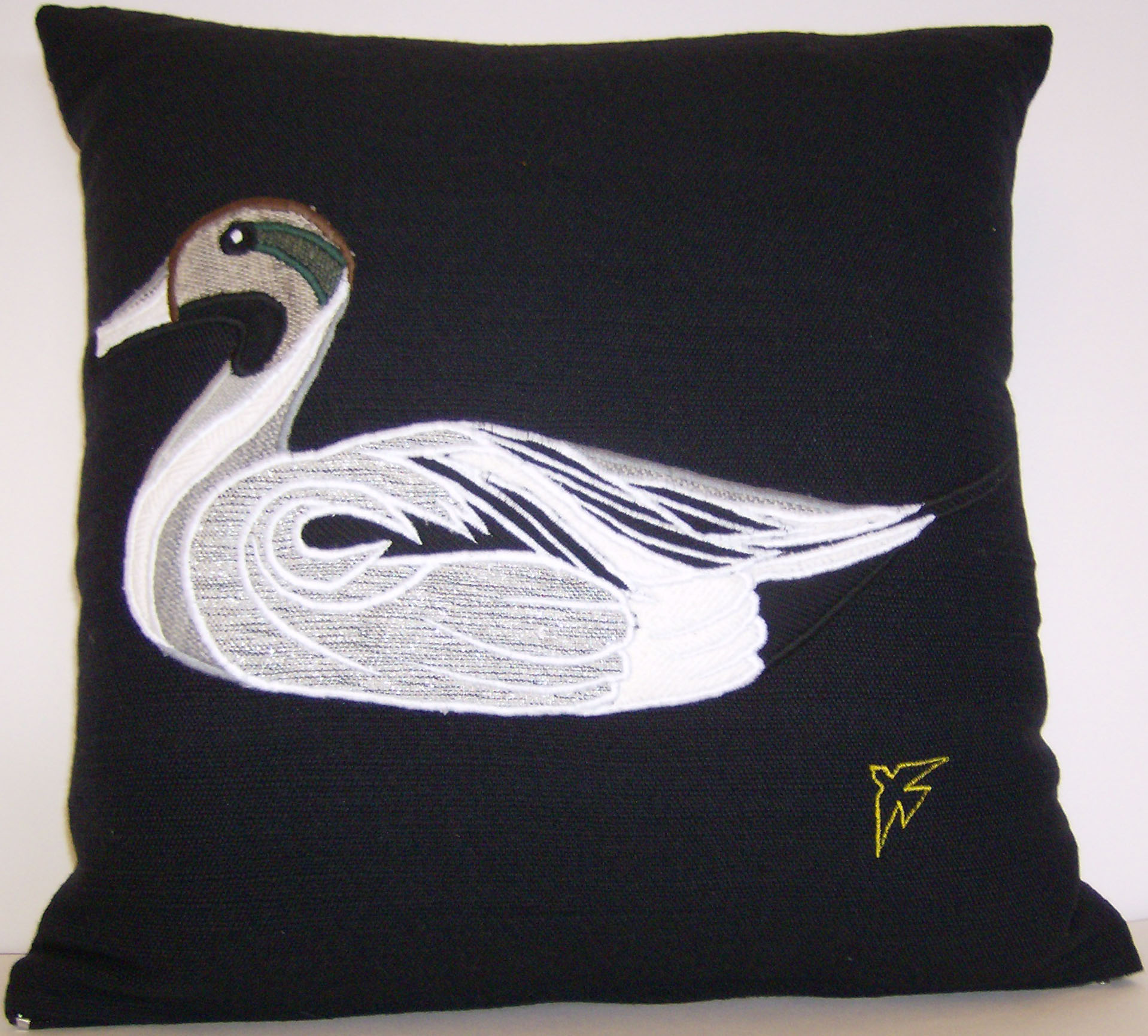 White Duck Black Pillow